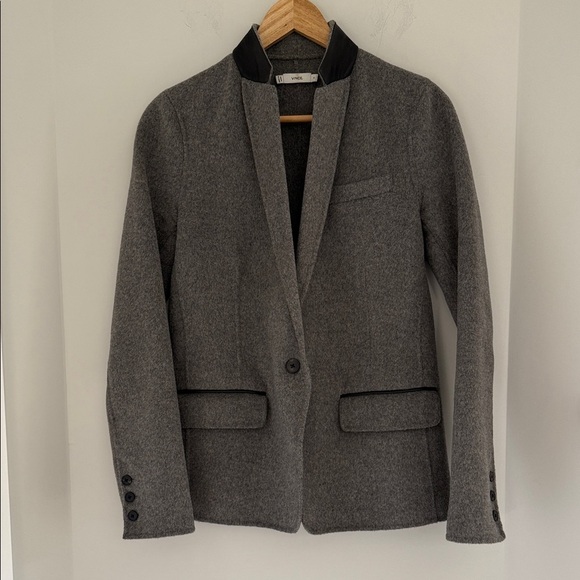 Vince Grey Wool and Leather Blazer Size 4 - Picture 1 of 4